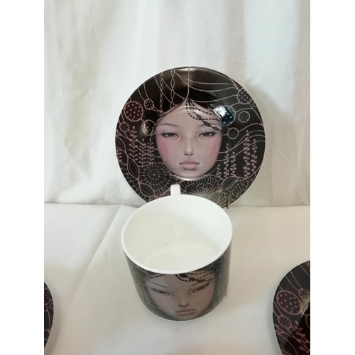 144 - Limited Edition Audrey Kawaski Cups and Saucers (6)
