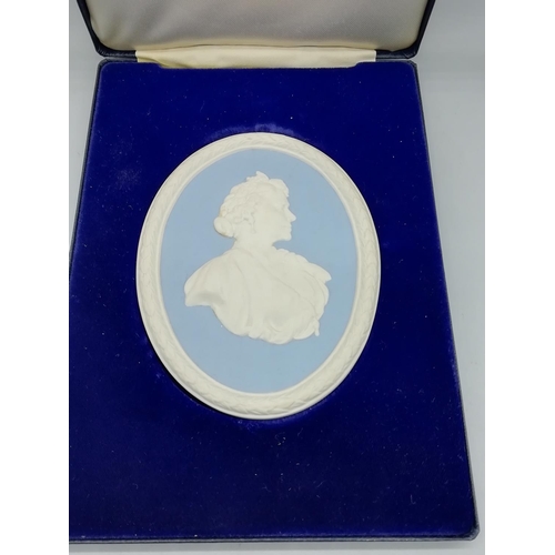 35A - Wedgwood Jasper Medallion of the Queen Mother with Box and Certificate