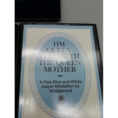 35A - Wedgwood Jasper Medallion of the Queen Mother with Box and Certificate