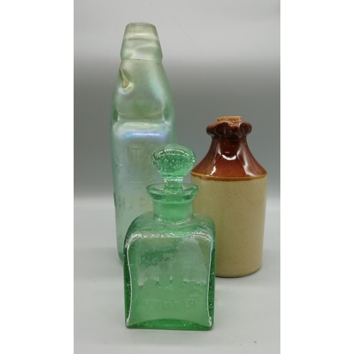540 - Vintage Glass Bottles including Victorian Etched Bottle and Stoneware Bottle (3)