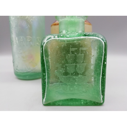 540 - Vintage Glass Bottles including Victorian Etched Bottle and Stoneware Bottle (3)