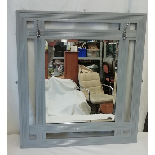 563 - Modern Painted Bevel Edged Hall Mirror with Coat Hangers 75cm x 68cm. This Lot is Collection Only