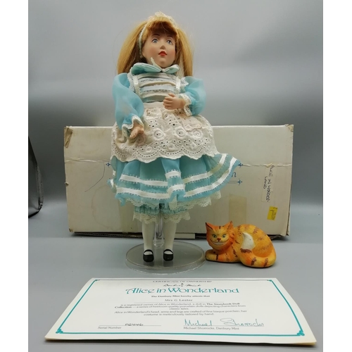 594 - Danbury Mint 'Alice in Wonderland' 29cm Doll - with Certificate.