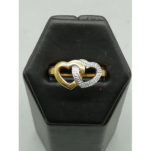 603 - Silver Gilt and CZ Heart Ring. Marked 925