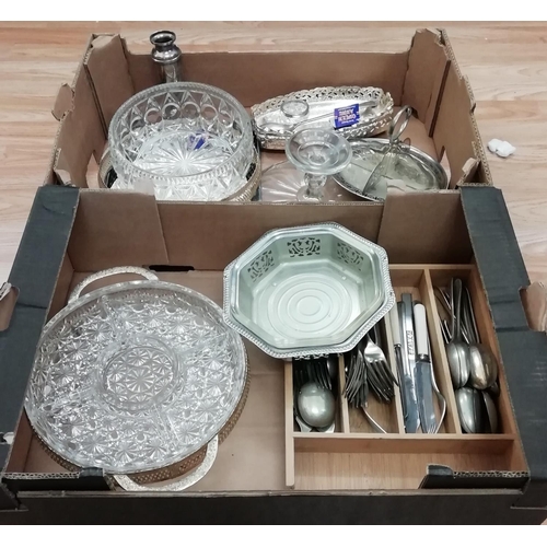619 - Box of Glass, Metal Ware and Cutlery (2 boxes)