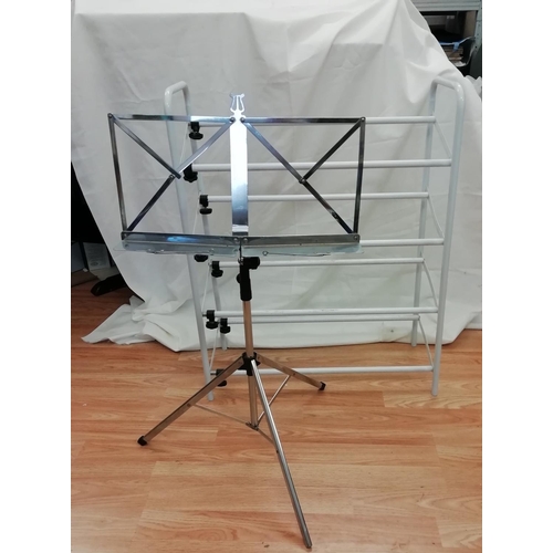 660 - Adjustable White Metal Shoe Rack plus Chrome Music Stand. This Lot is Collection Only.