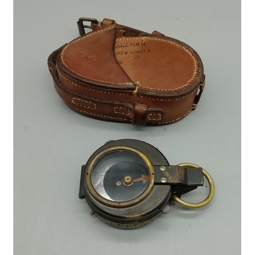 69 - Compass with Leather Case. Verner's Pattern VIII 1918 E.Koehn, Geneve Suisse No 115340 belonging to ... 