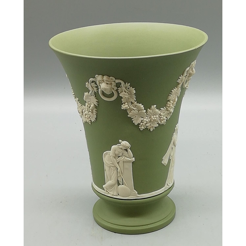80 - Wedgwood Green Jasper 15.5cm High Vase with Neo Classical Design