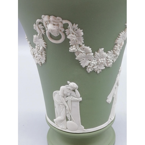 80 - Wedgwood Green Jasper 15.5cm High Vase with Neo Classical Design