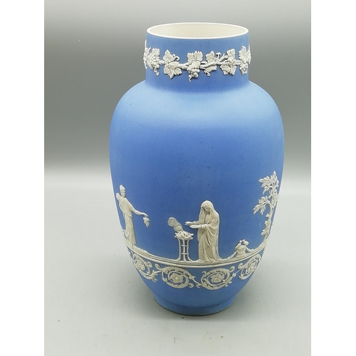 91 - Adams Light Blue and White Jasper24cm Diameter Bowl plus 26cm High Vase (Nibbles to Bottom)