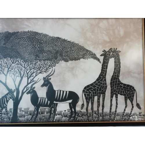 55 - Print on Canvas 'African Scene' by Heidi Lange, Swedish Artist. 71.5cm x 35cm