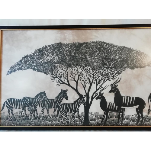55 - Print on Canvas 'African Scene' by Heidi Lange, Swedish Artist. 71.5cm x 35cm