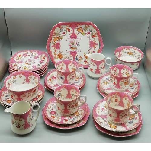 564 - Union China 25 Pieces including Cups, Sugar Bowls, Jugs, Cups, Saucers, Cake Plate, etc