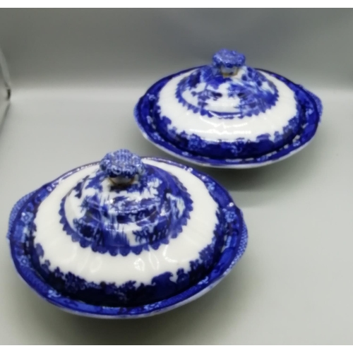 570 - Mason's Flo Blue Tureens, c1860's (2). Repair to Lids on Both. This Lot is Collection Only.