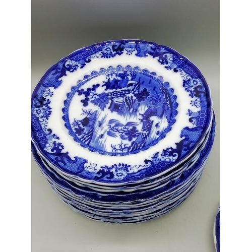 571 - Mason's Flo Blue 24cm Dinner Plates plus 2 x Tureens (one without lid) c1860's (18). This Lot is Col... 