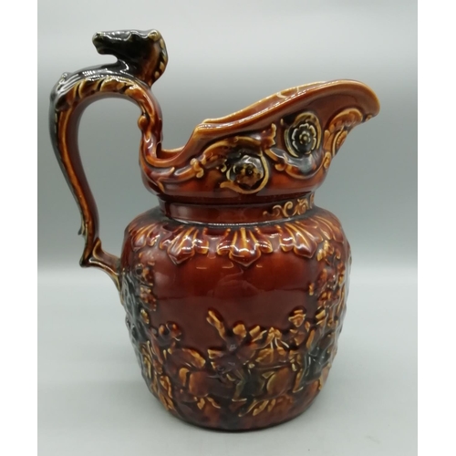 145 - Woods Ware Treacle Glaze Horses Head Jug. A/F - Repair to Inner Rim