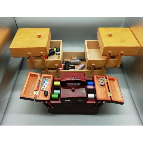 184 - Vintage Wooden Cantilever Sewing Boxes with Contents (2)