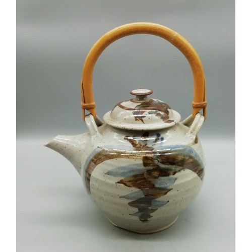 312 - Hand Thrown Bamboo Handled Oriental Teapot.