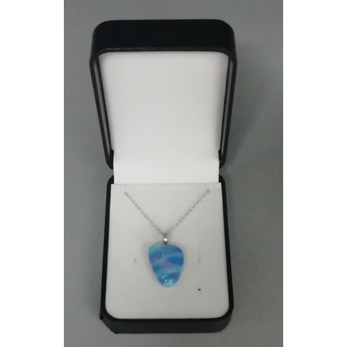 113 - 925 Silver Necklace Blue Stone with Opal Features