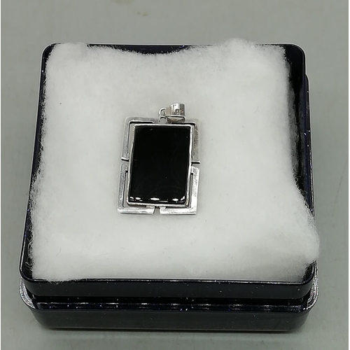 115 - 925 Silver Oblong Pendant - Polished Black Obsidian.