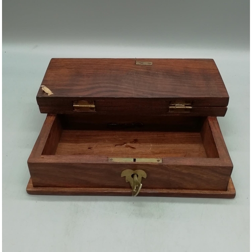 177 - Wooden Book Box with Brass Fittings & Key.