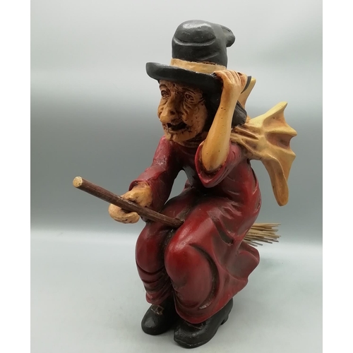 307 - Detailed Resin Witch on a Broomstick. 32cm High.