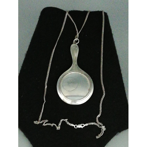 327 - Small Hand Mirror on Silver Chain