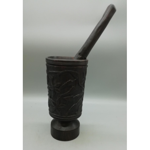 357 - African Hard/Iron Wood Handcrafted Pestle and Mortar.