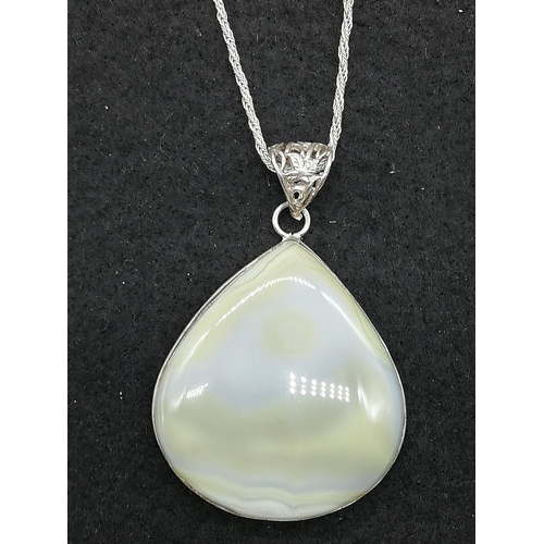 375 - 925 Silver Set Large Teardrop Pendant & Chain.