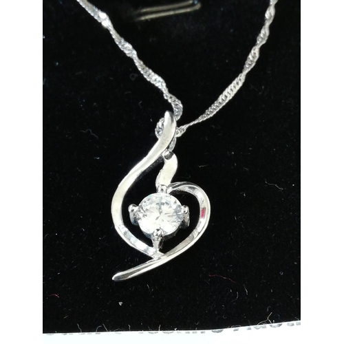 376 - 925 Silver Crystal Stone Pendant & Chain.