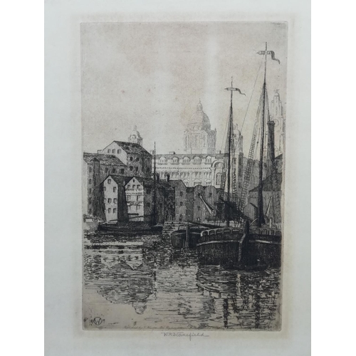 391 - Signed Etching of Canning Dock, Liverpool by W.R.Wakefield. Dated 1919.