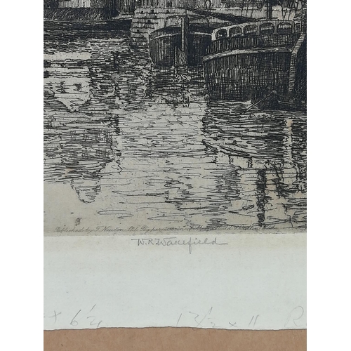 391 - Signed Etching of Canning Dock, Liverpool by W.R.Wakefield. Dated 1919.