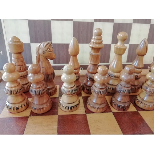 401 - Vintage Carved Chess Set with 2 Boards, one being a Competition Board.