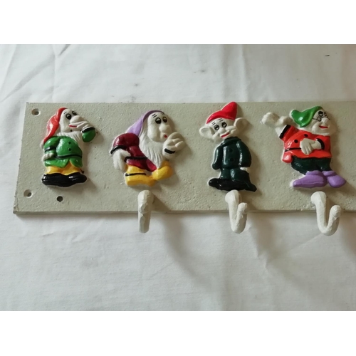 409 - Cast Metal 'Snow White & The Seven Dwarfs' Coat Rack. 58cm Long. A/F - Missing 2 Hooks.