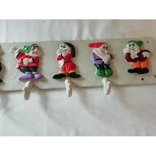 409 - Cast Metal 'Snow White & The Seven Dwarfs' Coat Rack. 58cm Long. A/F - Missing 2 Hooks.