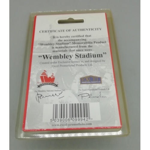 419 - Keyring made From Wembley Stadium in Original Box and with Certificate of Authenticity.