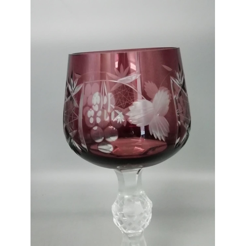 50 - 4 x Highly Decorative, Leaf & Berry Pattern, 22cm Claret Glasses.