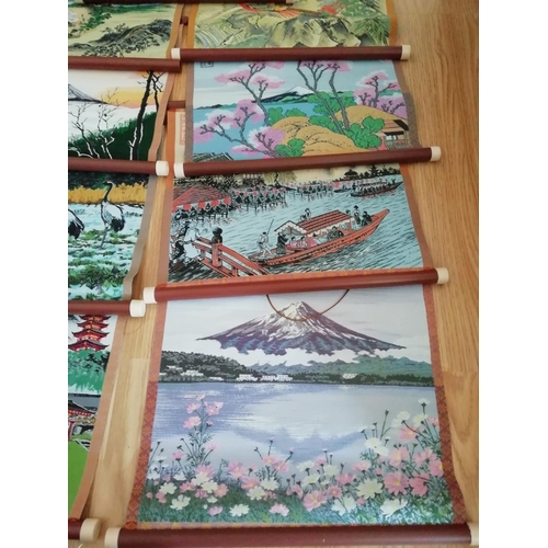 534 - Japanese Silk Wall Hangings (9) plus 2 x Japanese Pictures.