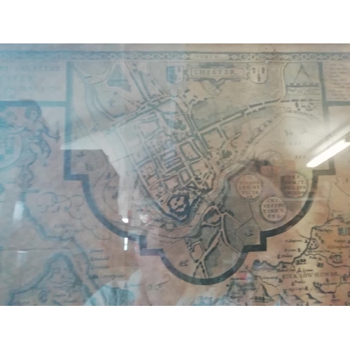 542 - Vintage Framed and Glazed Map of Chester. 52cm x 39cm. This Lot is Collection Only.