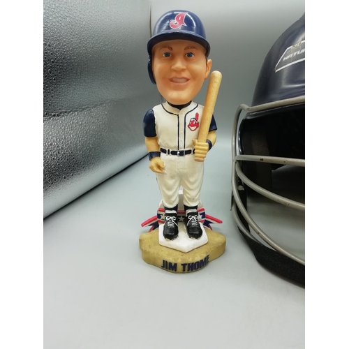 548 - 2 x Baseball Bobble Heads (Jim Thome and Chipper Jones) plus Catchers Helmet.