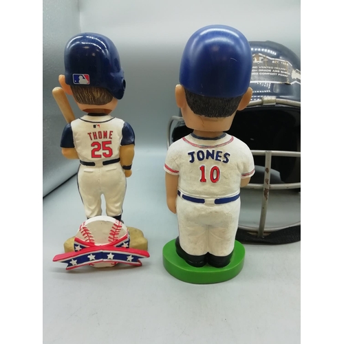 548 - 2 x Baseball Bobble Heads (Jim Thome and Chipper Jones) plus Catchers Helmet.