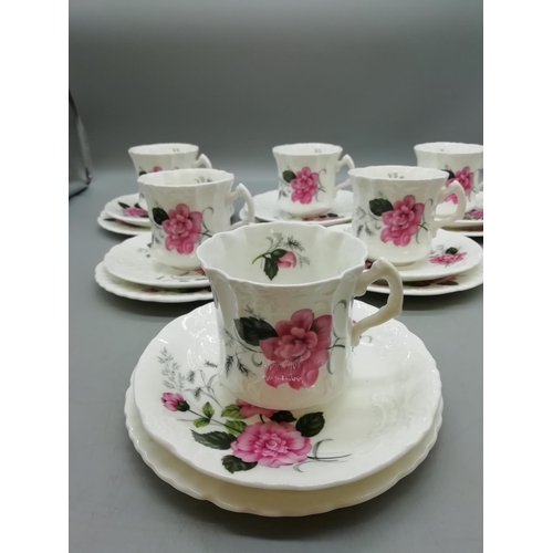 565 - Hammersley China 18 Piece Tea Set in a 'Pink Rose' Pattern.