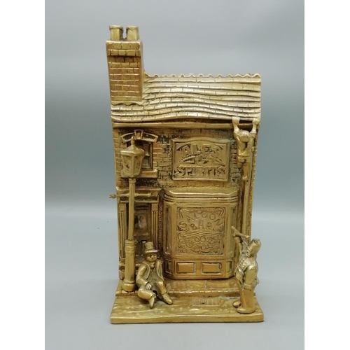 57 - Large 30cm High Heavy Brass Ale & Spirits Saloon Bar Scene.