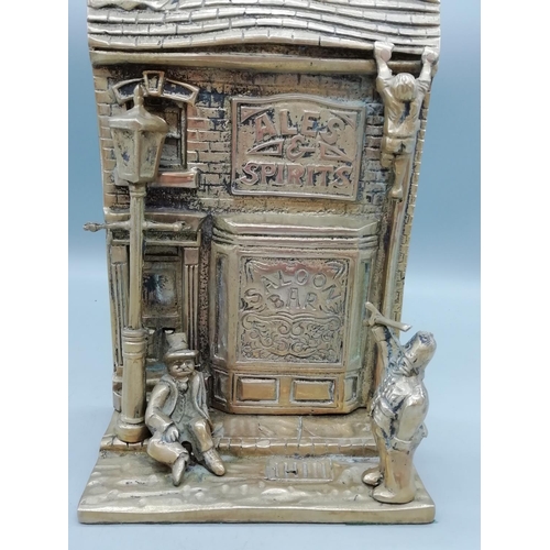 57 - Large 30cm High Heavy Brass Ale & Spirits Saloon Bar Scene.