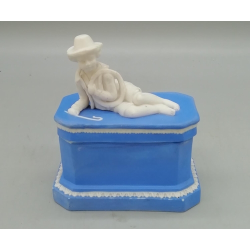 6 - Victorian Continental Jasper Match Box Striker with Figure of a Boy on the Lid. 8cm x 9cm