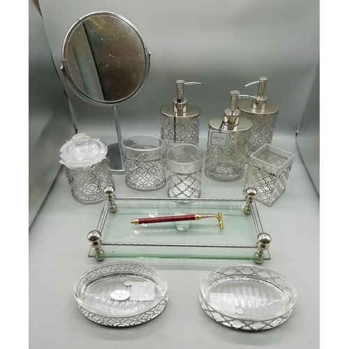 679 - Selection of White Metal & Glass Bathroom Accessories & Mirror.