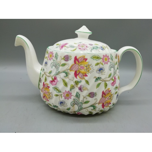 80 - Minton Teapot, Sugar Bowl and Cream Jug in the 'Haddon Hall' Pattern. Sugar Bowl 2nds Quality.