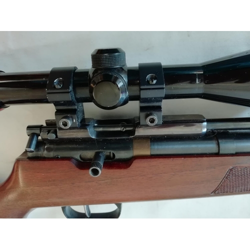 81 - 0.22 Cal Gas Powered Air Rifle with Scope and Webley Stirrup Pump. This Lot is Collection Only. Age ... 