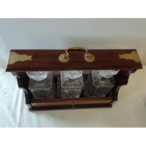 83 - 3 Cut Glass Decanter Tantalus with Key. 41cm x 33cm.