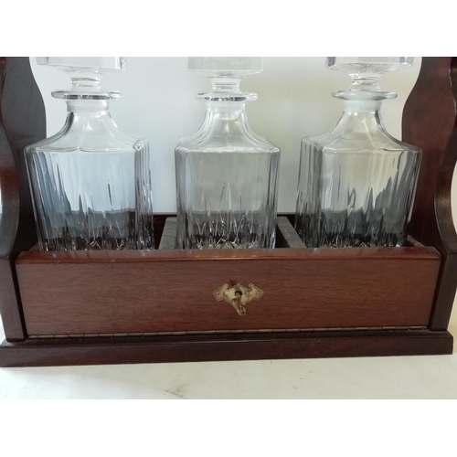 83 - 3 Cut Glass Decanter Tantalus with Key. 41cm x 33cm.